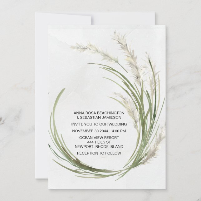 Invitación *~* AR21 QR RSVP Pampas BODA Botánico de Grass (Anverso)
