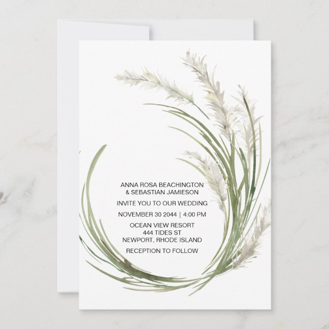 Invitación *~* AR21 QR RSVP Pampas BODA de Plantas de Grass (Anverso)