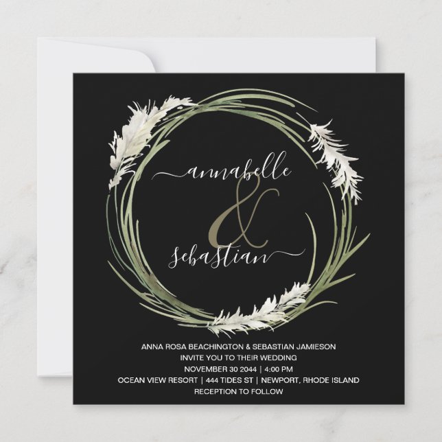 Invitación *~* AR21 RSVP Pampas Grass QR wreath BODA (Anverso)