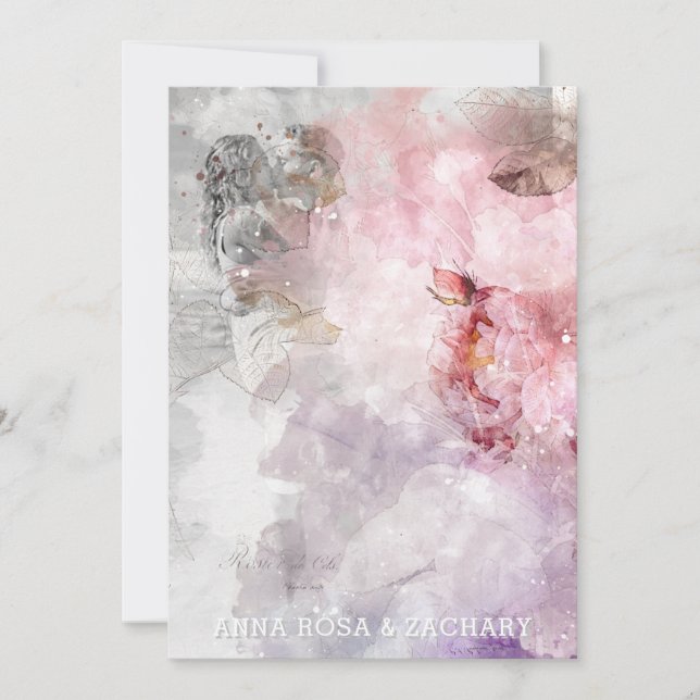Invitación *~* AR26 Boda de FOTO de QR rosa victoriano RSVP (Anverso)