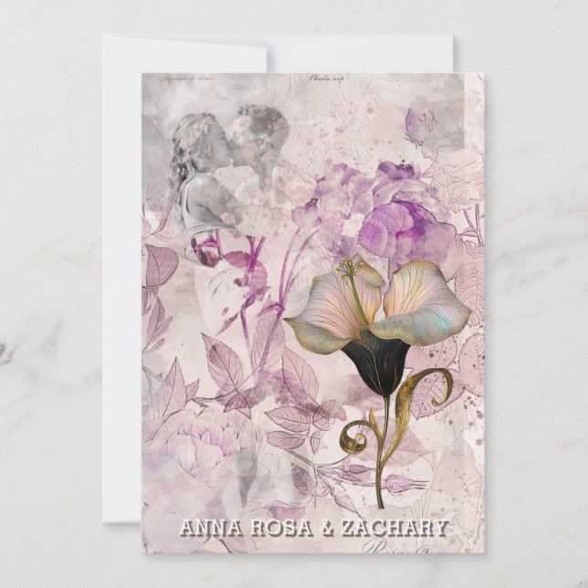 Invitación *~* AR26 Boda de FOTO de RSVP de 16 QR rosa (Anverso)