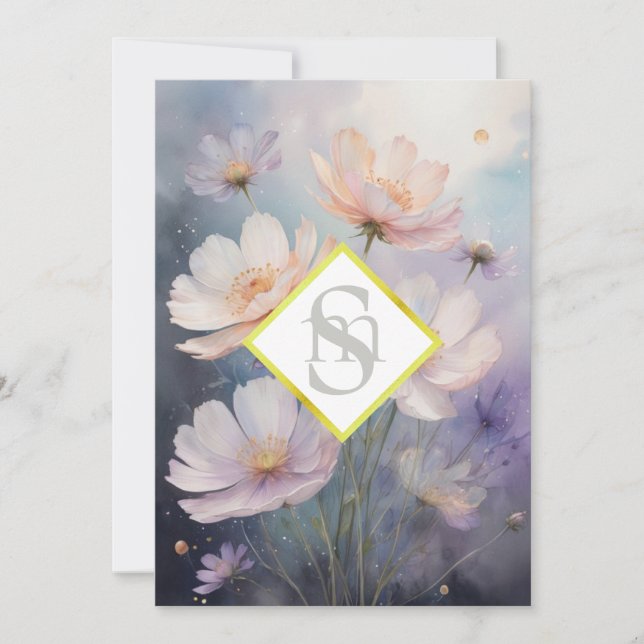 Invitación * AR26 Boda QR RSVP de las flores Cosmos Monograma (Anverso)