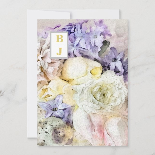 Invitación *~ AR26 Country Initials Bouquet RSVP QR Boda (Anverso)