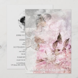 Invitación *~* AR26 Dusty Rosa QR Vintage RSVP Boda FOTOGRÁFI