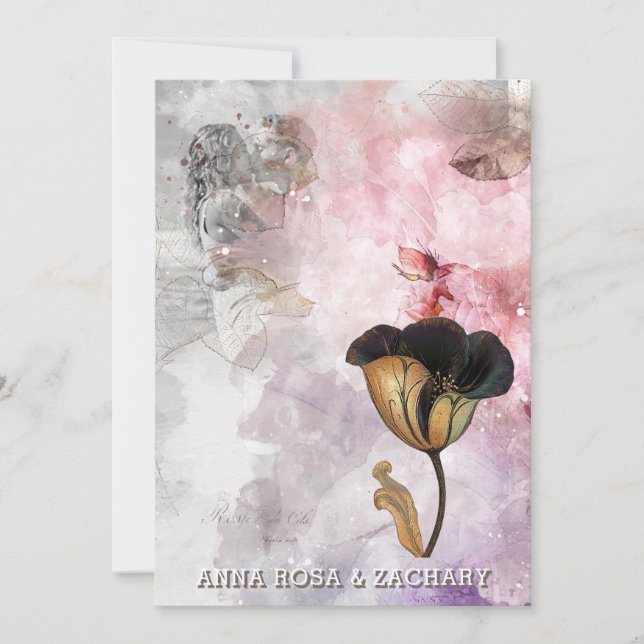 Invitación *~* AR26 Pink 15 QR Victorian RSVP PHOTO Wedding (Anverso)