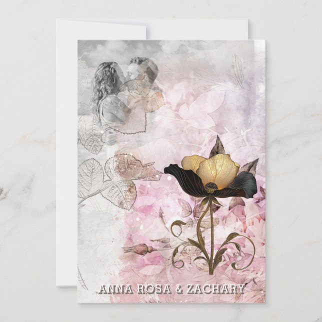 Invitación *~* AR26 Pink 3 QR Victorian RSVP PHOTO Wedding (Anverso)