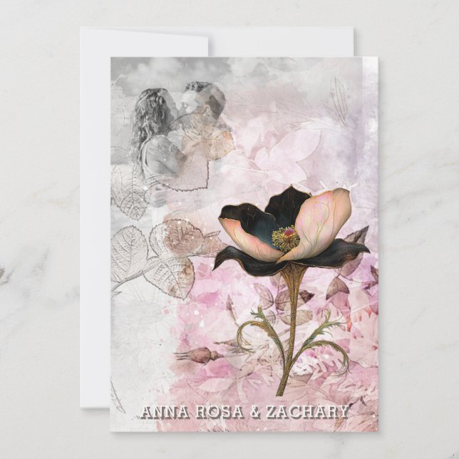 Invitación *~* AR26 Pink 4 QR Victorian RSVP Boda de FOTOS (Anverso)