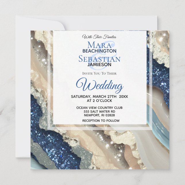Invitación *~* AR66 QR Boda RSVP AZUL DE FABRICANTE DE PLATA  (Anverso)