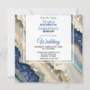 Invitación *~* AR66 QR Boda RSVP AZUL DE FABRICANTE DE PLATA