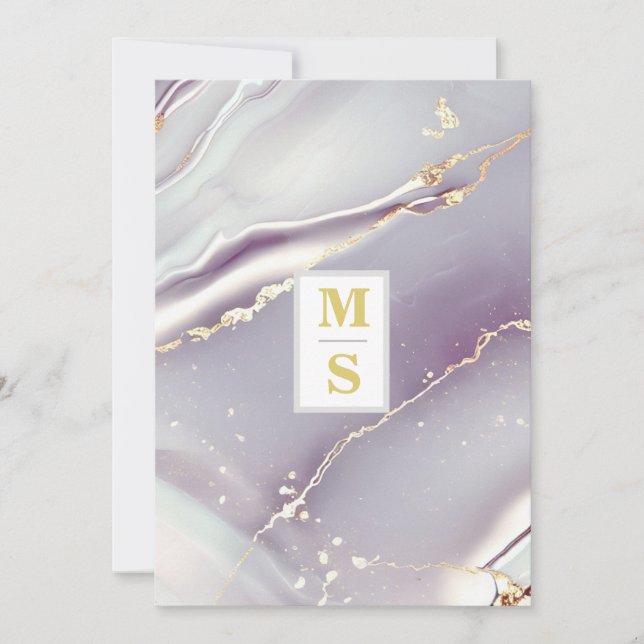 Invitación *~ AR66 RSVP LAVENDER ORO Boda de Iniciales QR (Anverso)