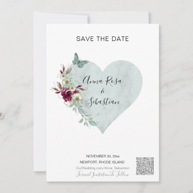 Invitación *~* AR6 QR BODA Mariposa Corazón SALVAR LA FECHA (Anverso)