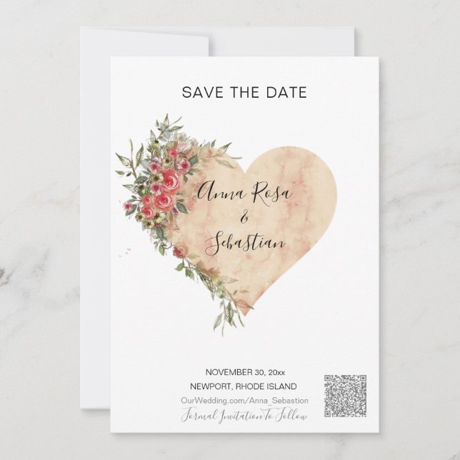 Invitación *~* AR6 Rosas BODAS QR SALVAR la FECHA (Anverso)