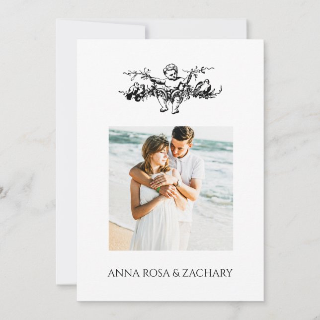 Invitación *~* AR6 victoriano QR FOTO RSVP Boda Cherub (Anverso)