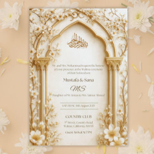 Invitación Arabesco Beige/Arco Dorado Floral Islámico Digital