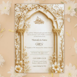 Invitación Arabesco Beige/Dorado Arco Islámico Floral Digital