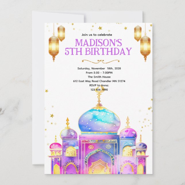 Invitación Arabian night birthday party invitation (Anverso)