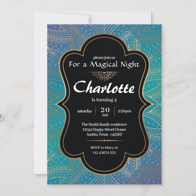 Invitación Arabian Sky Invitation for Birthday Party Blue (Anverso)