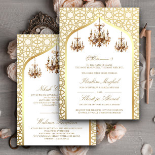 Invitación Araña Antigüedad Dorado Crema Boda Musulmana
