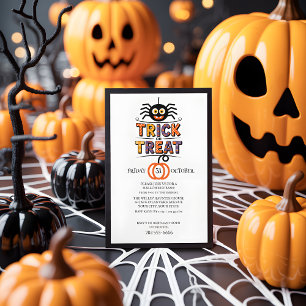 Invitación Araña Cuta y Calabaza Trick o Trate Halloween