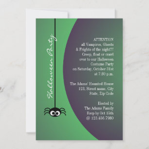 Invitación Araña Dangling Halloween (Verde)