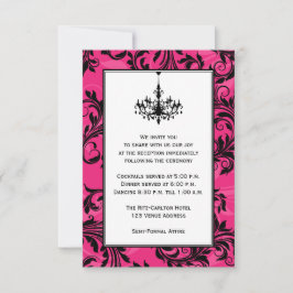 Invitación Araña de bodas con pergaminos rosa negro y blanco