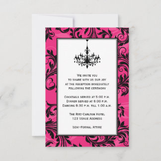 Invitación Araña de bodas con pergaminos rosa negro y blanco