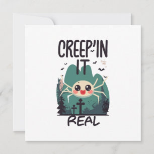 Invitación Araña de Halloween Kawaii juego de palabras