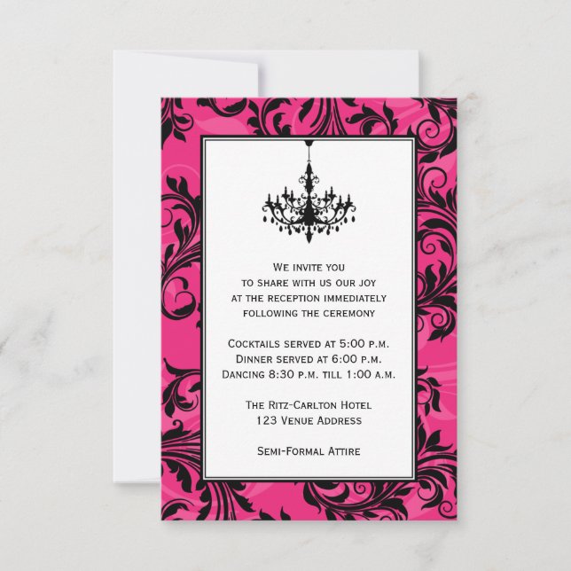 Invitación Araña de Pink Negro Blanco con Rollo de Boda (Anverso)