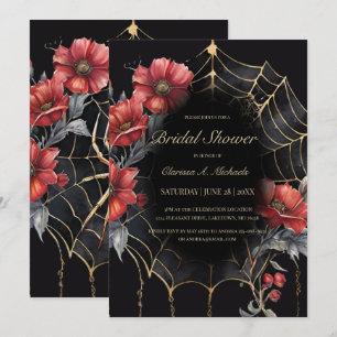 Invitación Araña floral gótica roja y dorada, ducha de novias