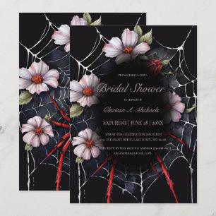 Invitación Araña floral gótica, roja y negra, ducha de novias