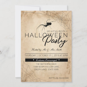 Invitación Araña negra de Halloween