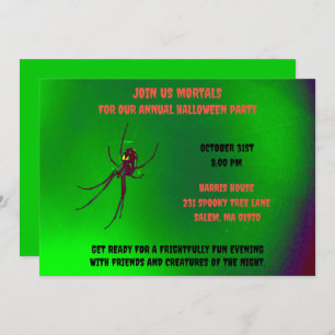 Invitación Araña negra negra y verde de Halloween