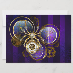 Invitación Araña Steampunk sobre fondo púrpura