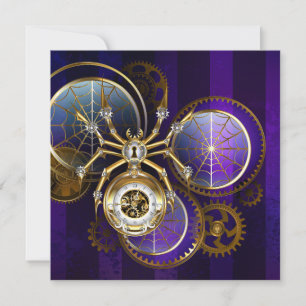 Invitación Araña Steampunk sobre fondo púrpura