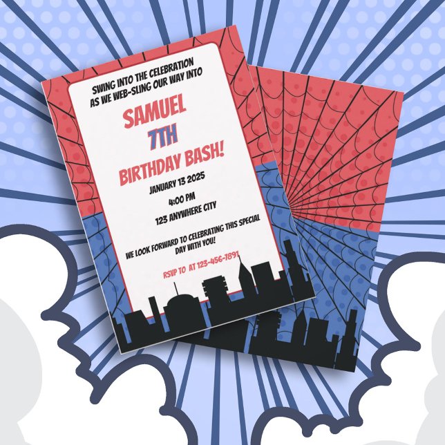 Invitación Araña Superhéroe rojo y azul cumpleaños (Subido por el creador)