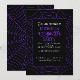 Invitación Araña web púrpura negro fiesta de Halloween