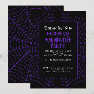 Invitación Araña web púrpura negro fiesta de Halloween