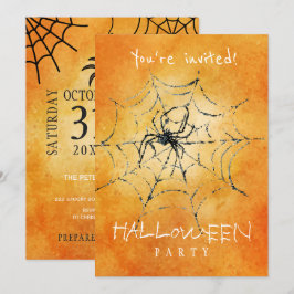 Invitación Araña y telaraña de color de moda de Halloween