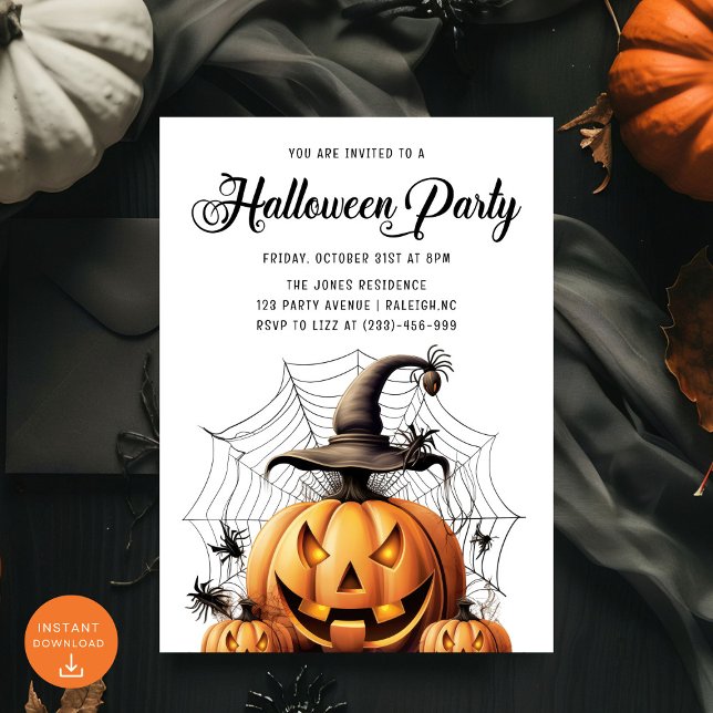 Invitación Arañas de calabaza modernas Fiesta de Halloween pa (Subido por el creador)