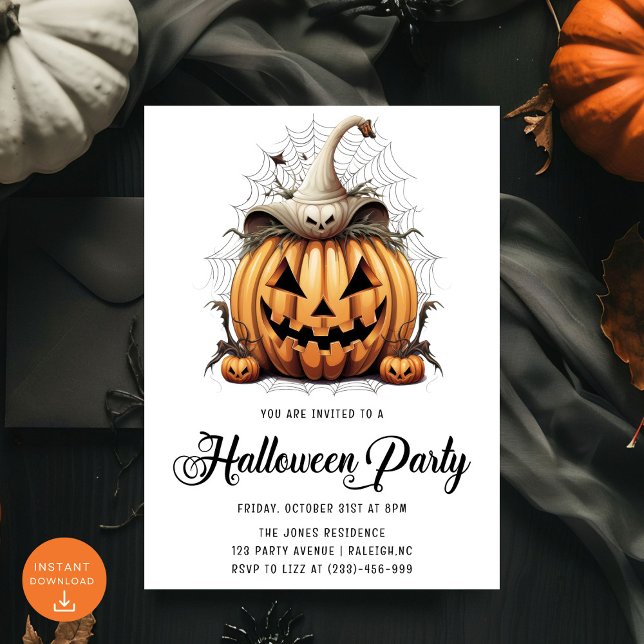 Invitación Arañas de calabaza modernas Fiesta de Halloween pa (Subido por el creador)