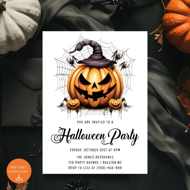 Invitación Arañas de calabaza modernas Fiesta de Halloween pa (Subido por el creador)