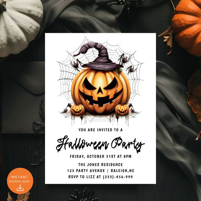 Invitación Arañas de calabaza modernas Fiesta de Halloween pa (Subido por el creador)