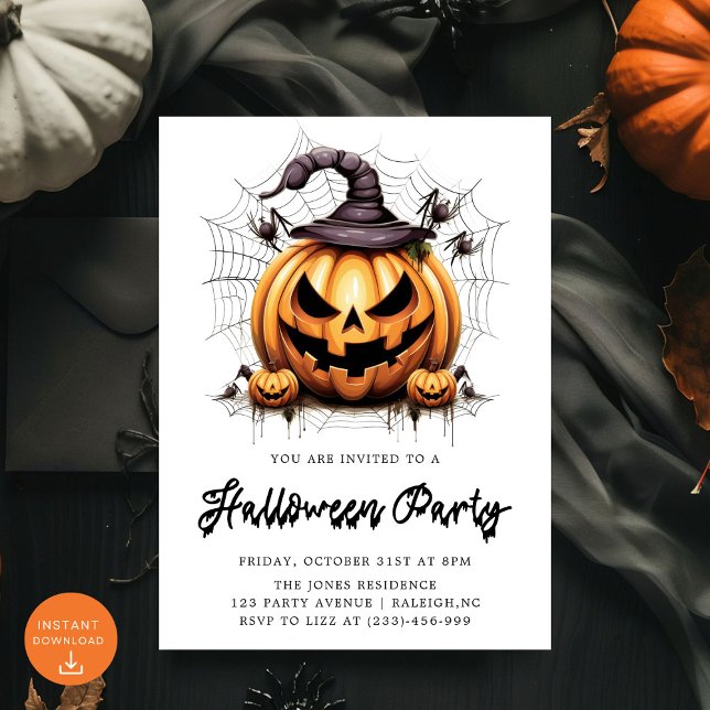 Invitación Arañas de calabaza modernas Fiesta de Halloween pa (Subido por el creador)