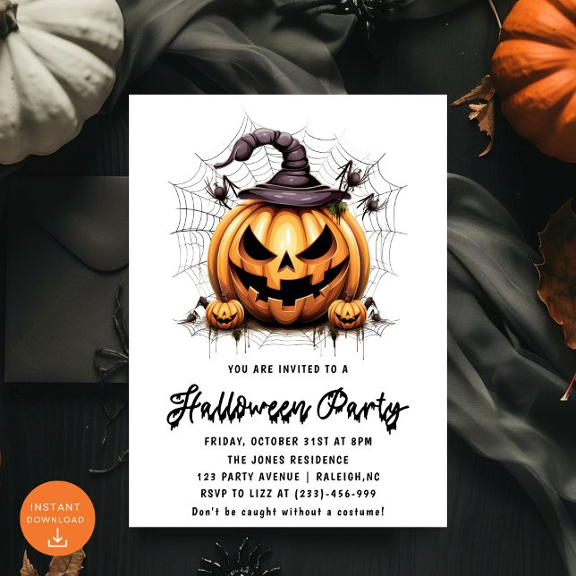 Invitación Arañas de calabaza modernas Fiesta de Halloween pa (Subido por el creador)