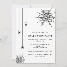 Invitación Arañas y telaraña Simple Halloween en blanco y neg