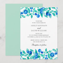 Invitación Arándanos del bosque. Boda de jardín de menta y az
