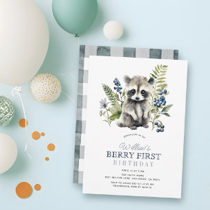 Invitación Arándanos y niño mapache Cumpleaños Berry primero