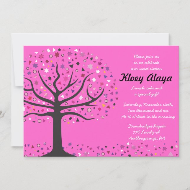 Invitación Árbol abstracto de la vida dulce 16 Dieciséis invi (Anverso)