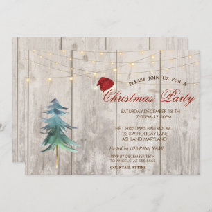 Invitación Árbol acuarela, Fiesta de Navidades de madera clar