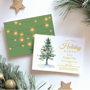 Invitación Árbol acuarela y fiesta navideña corporativa